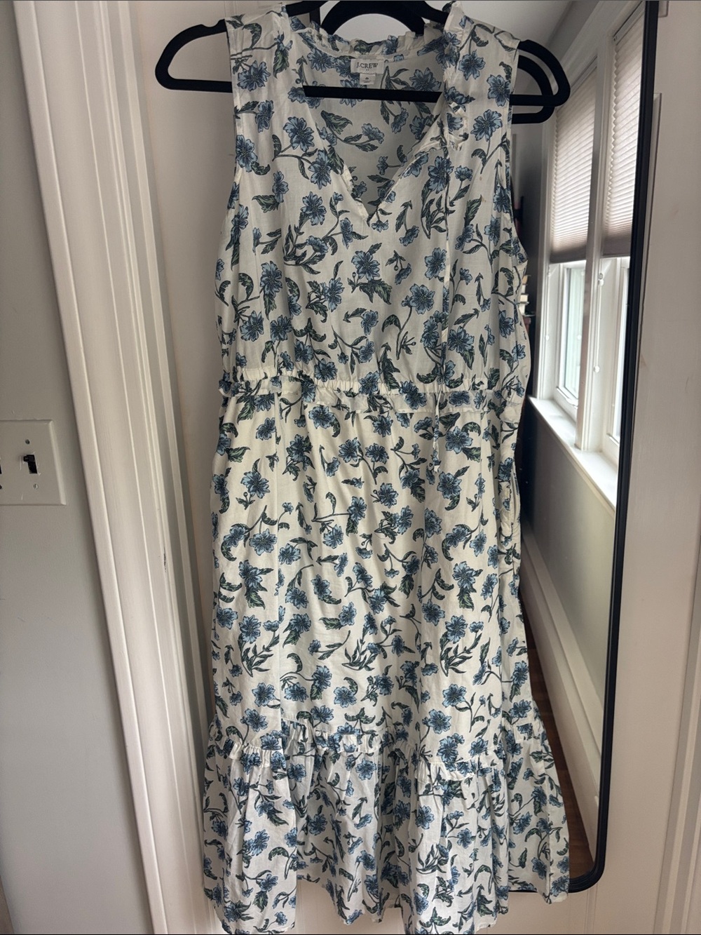 J. Crew Cream Midi Dress with Blue Floral Print